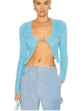 Jacquemus Baby Blue Fuzzy Cropped Cardigan